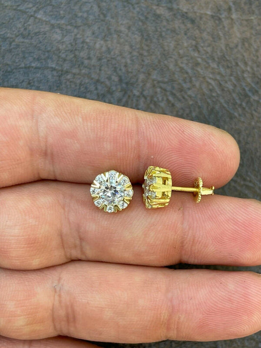 HarlemBling 14k Gold and 925 Silver Iced CZ Out Hip Hop Earrings Studs Large 10mm Mens Ladies