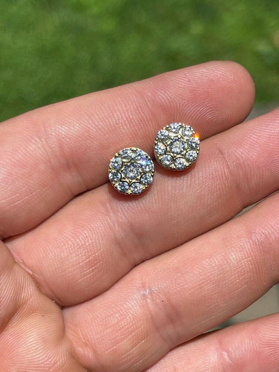 HarlemBling 14k Gold and 925 Silver Iced CZ Out Hip Hop Mens Earrings 1/3 Cluster Round Studs