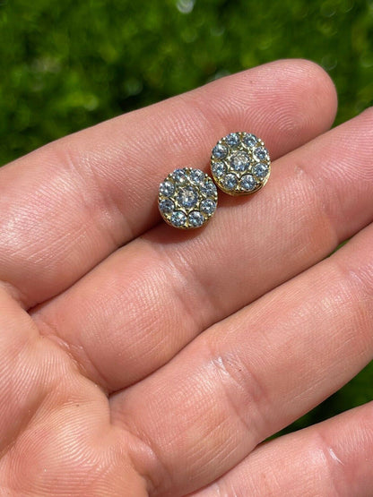 HarlemBling 14k Gold and 925 Silver Iced CZ Out Hip Hop Mens Earrings 1/3 Cluster Round Studs