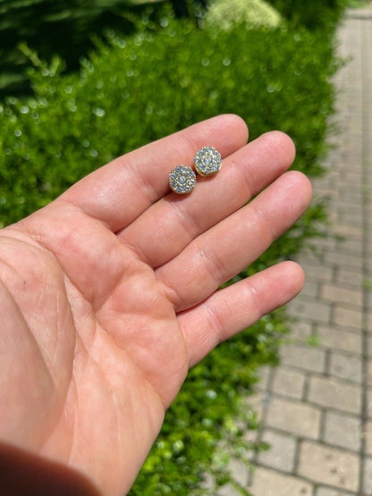 HarlemBling 14k Gold and 925 Silver Iced CZ Out Hip Hop Mens Earrings 1/3 Cluster Round Studs