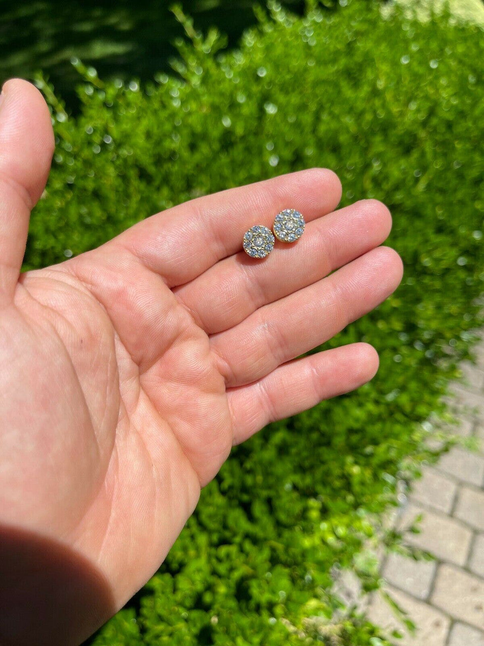 HarlemBling 14k Gold and 925 Silver Iced CZ Out Hip Hop Mens Earrings 1/3 Cluster Round Studs