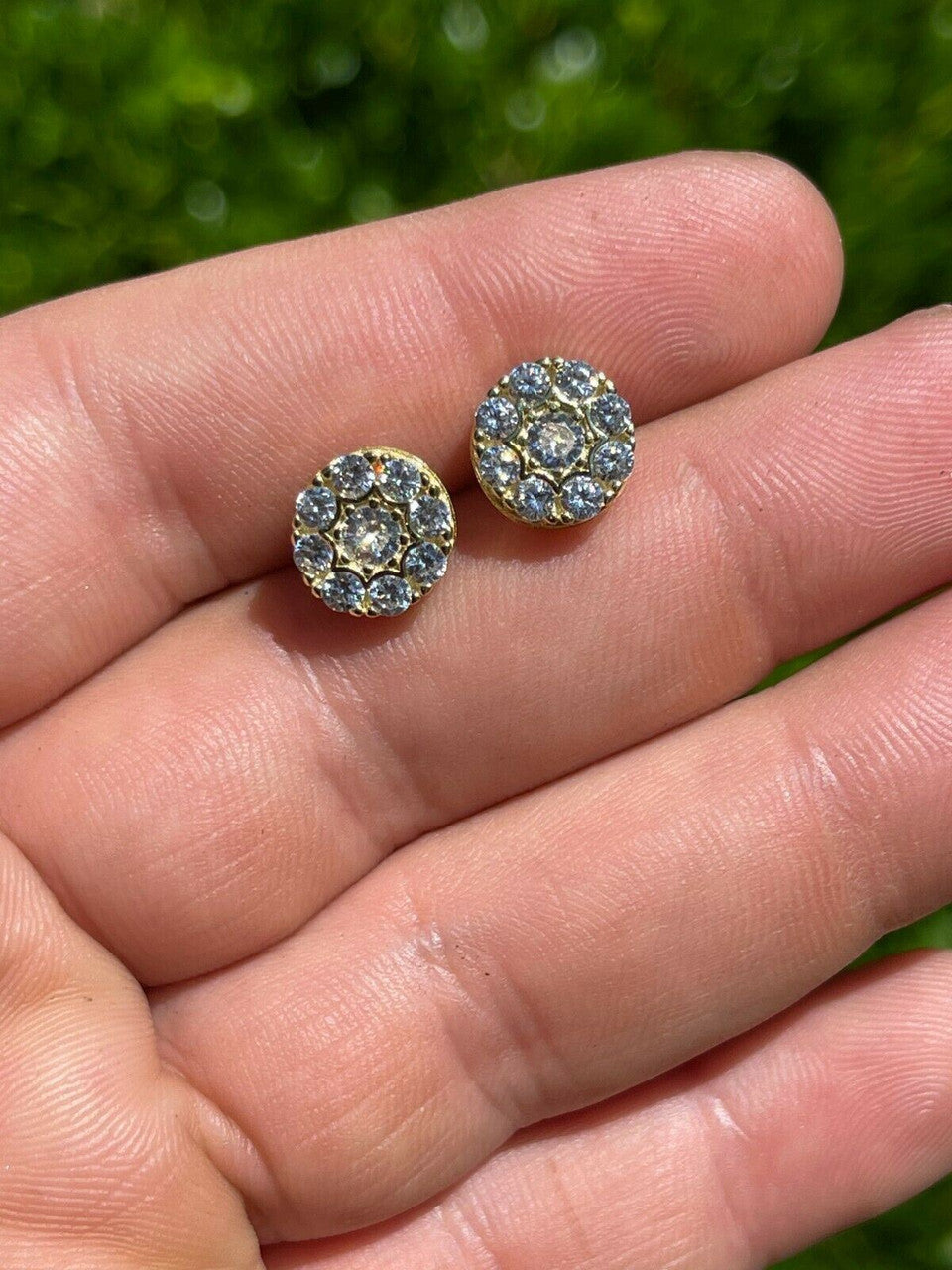 HarlemBling 14k Gold and 925 Silver Iced CZ Out Hip Hop Mens Earrings 1/3 Cluster Round Studs