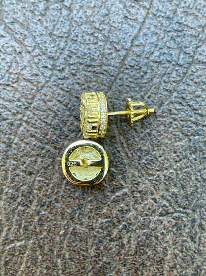 HarlemBling 14k Gold and 925 Silver Iced CZ Out Hip Hop Mens Earrings 1/3 Cluster Round Studs