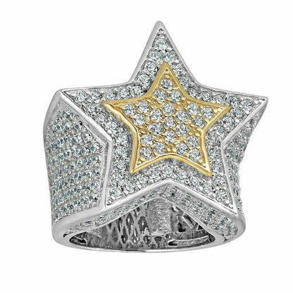 HarlemBling 14k Gold and 925 Silver Iced Hip Hop STAR Pinky RING MOISSANITE Pass Diamond Test