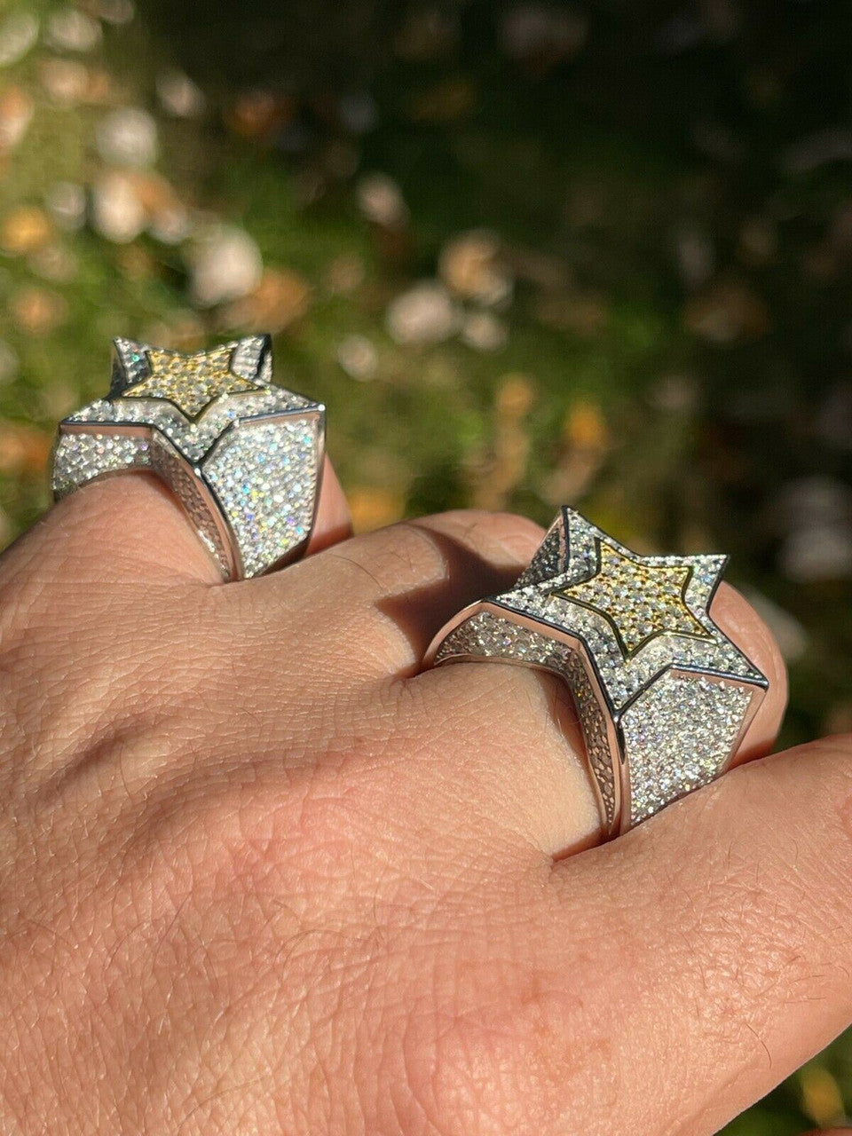 HarlemBling 14k Gold and 925 Silver Iced Hip Hop STAR Pinky RING MOISSANITE Pass Diamond Test