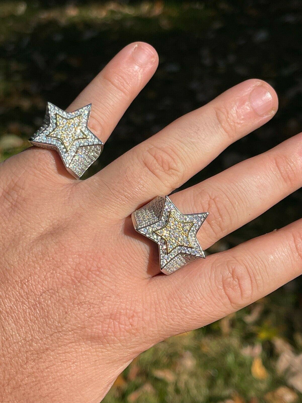 HarlemBling 14k Gold and 925 Silver Iced Hip Hop STAR Pinky RING MOISSANITE Pass Diamond Test