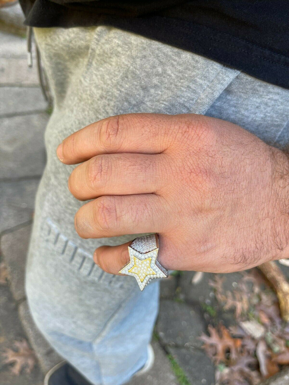 HarlemBling 14k Gold and 925 Silver Iced Hip Hop STAR Pinky RING MOISSANITE Pass Diamond Test