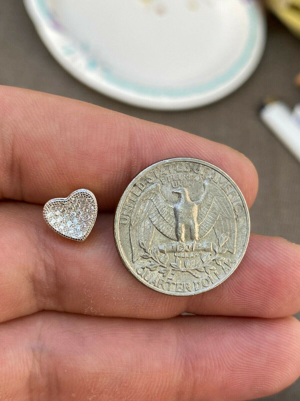 HarlemBling 14k Gold and Real 925 Silver Heart Shaped Earrings Studs Iced Ladies Girls Aretes