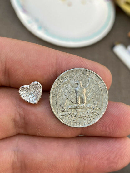 HarlemBling 14k Gold and Real 925 Silver Heart Shaped Earrings Studs Iced Ladies Girls Aretes