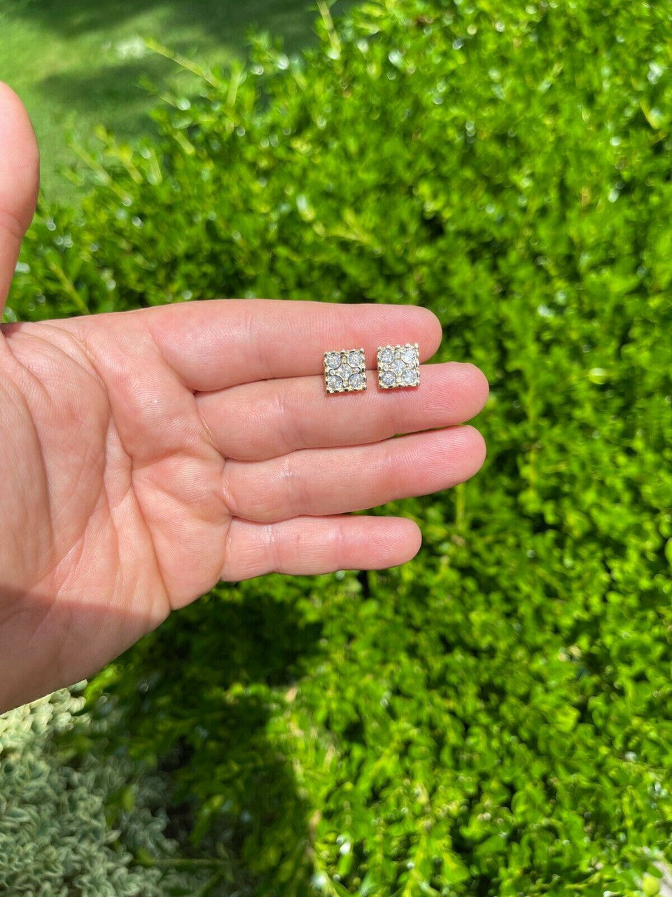 HarlemBling 14K Gold and Real 925 Silver Iced Large Out CZ HipHop Earrings Square Nugget Studs