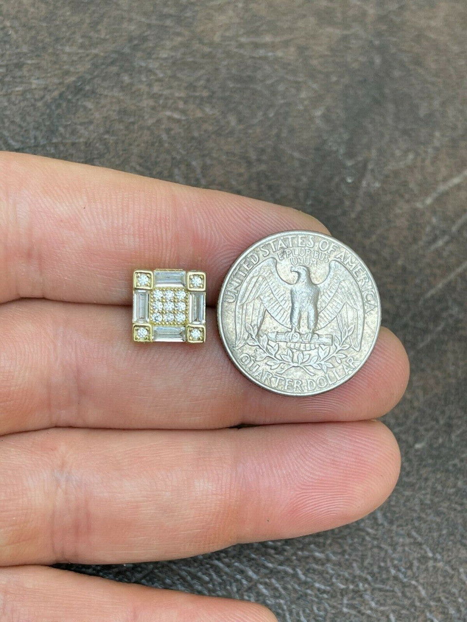 HarlemBling 14K Gold and Real 925 Silver Square Iced Baguette Diamond Hip Hop Earrings Studs