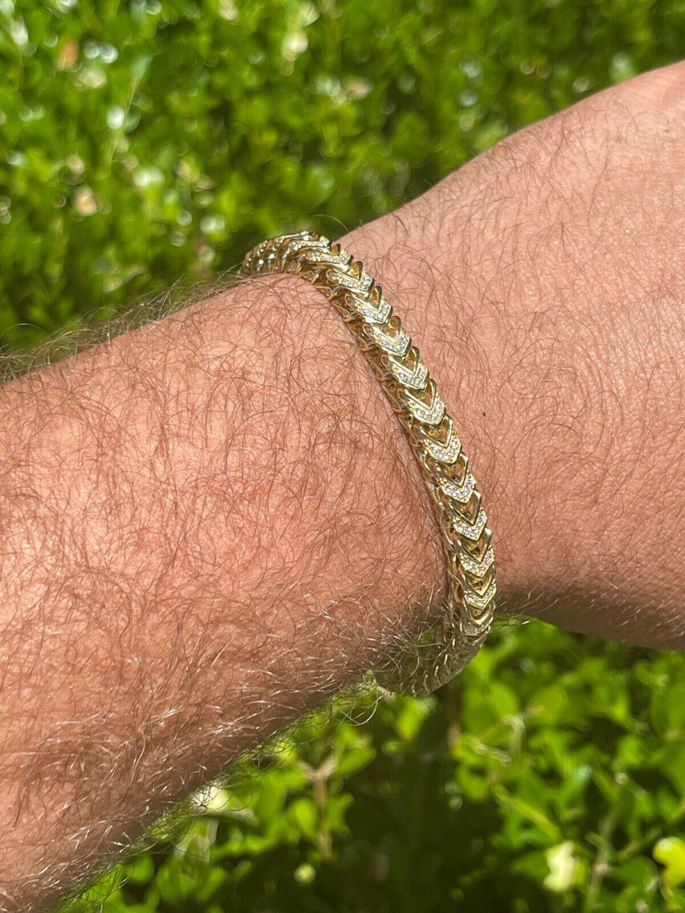 HarlemBling 14k Gold and Real Solid 925 Sterling Silver Mens Franco Bracelet 6mm ICED Diamond