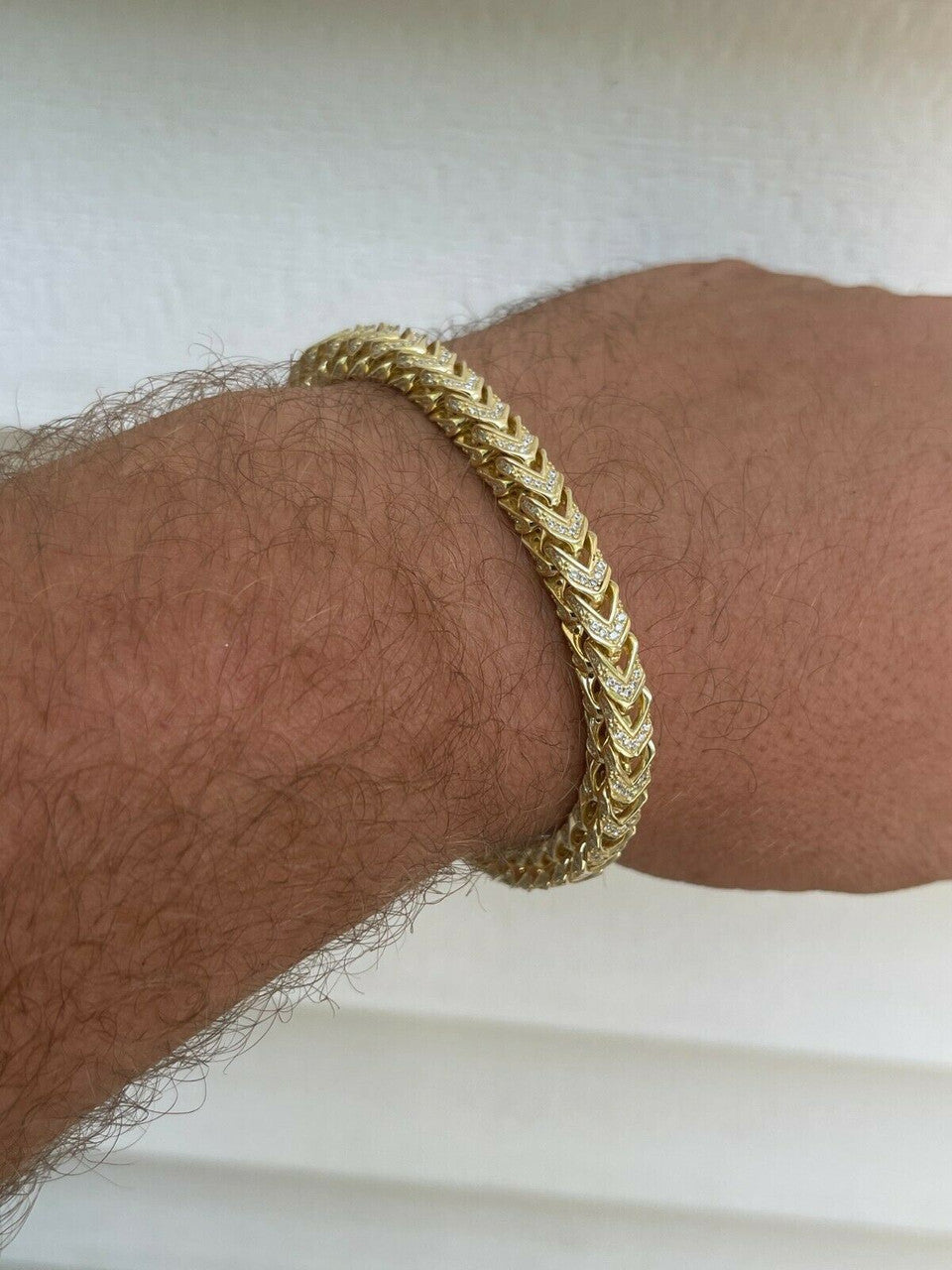 HarlemBling 14k Gold and Real Solid 925 Sterling Silver Mens Franco Bracelet 6mm ICED Diamond