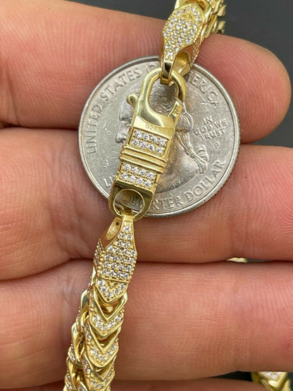 HarlemBling 14k Gold and Real Solid 925 Sterling Silver Mens Franco Bracelet 6mm ICED Diamond