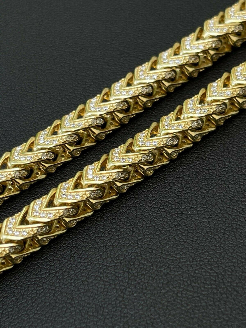 HarlemBling 14k Gold and Real Solid 925 Sterling Silver Mens Franco Bracelet 6mm ICED Diamond