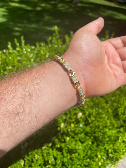 HarlemBling 14k Gold and Real Solid 925 Sterling Silver Mens Franco Bracelet 6mm ICED Diamond