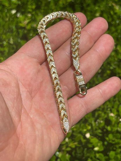 HarlemBling 14k Gold and Real Solid 925 Sterling Silver Mens Franco Bracelet 6mm ICED Diamond