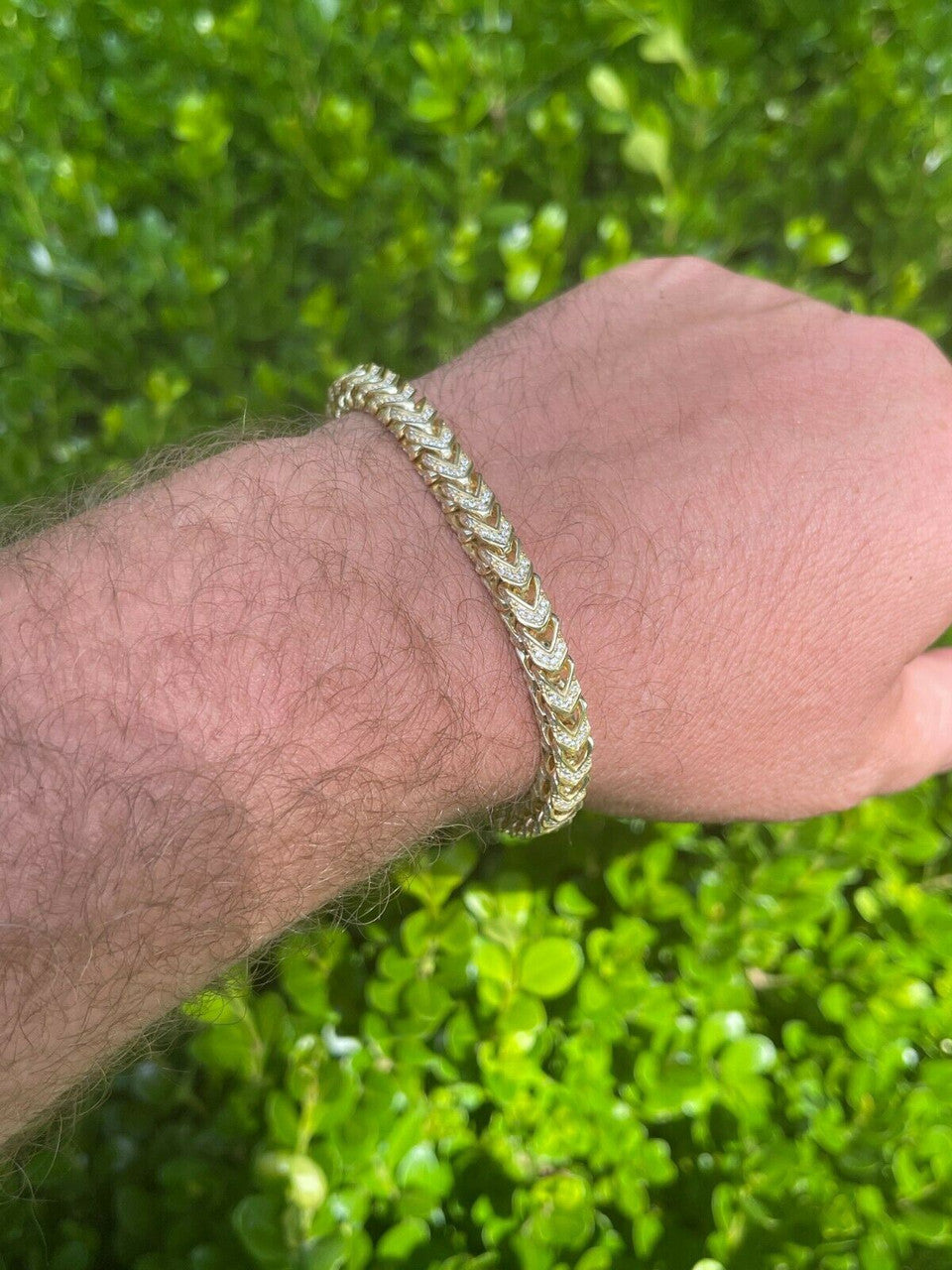 HarlemBling 14k Gold and Real Solid 925 Sterling Silver Mens Franco Bracelet 6mm ICED Diamond