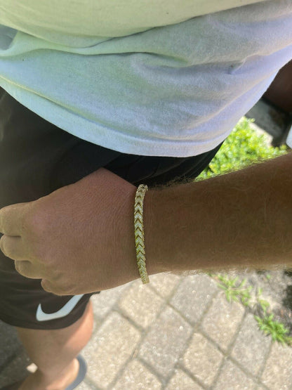 HarlemBling 14k Gold and Real Solid 925 Sterling Silver Mens Franco Bracelet 6mm ICED Diamond