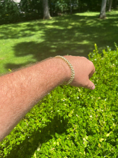 HarlemBling 14k Gold and Real Solid 925 Sterling Silver Mens Franco Bracelet 6mm ICED Diamond