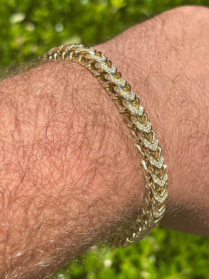 HarlemBling 14k Gold and Real Solid 925 Sterling Silver Mens Franco Bracelet 6mm ICED Diamond