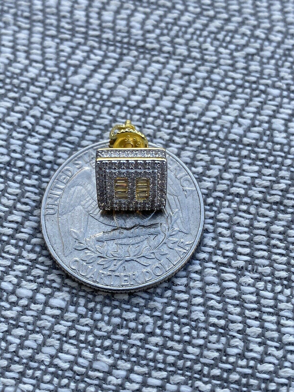 HarlemBling 14k Gold and Solid Sterling Silver Ice Baguette Diamond Earrings Studs 10mm Square