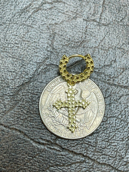 HarlemBling 14K Gold Over Real 925 Sterling Silver Mens Ladies Nugget Cross Hoop Earrings