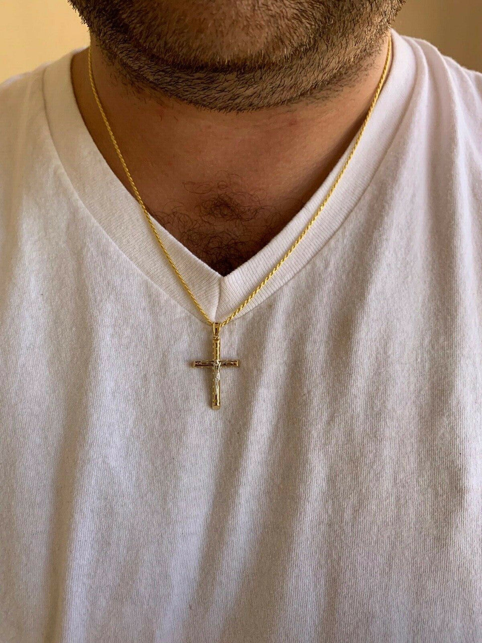HarlemBling 14k Gold Over Real Solid 925 Silver Cross Jesus Piece 4 Sizes Mens Ladies ITALY