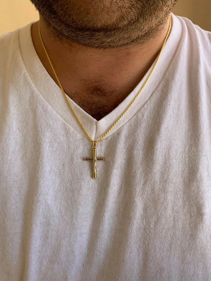 HarlemBling 14k Gold Over Real Solid 925 Silver Cross Jesus Piece 4 Sizes Mens Ladies ITALY