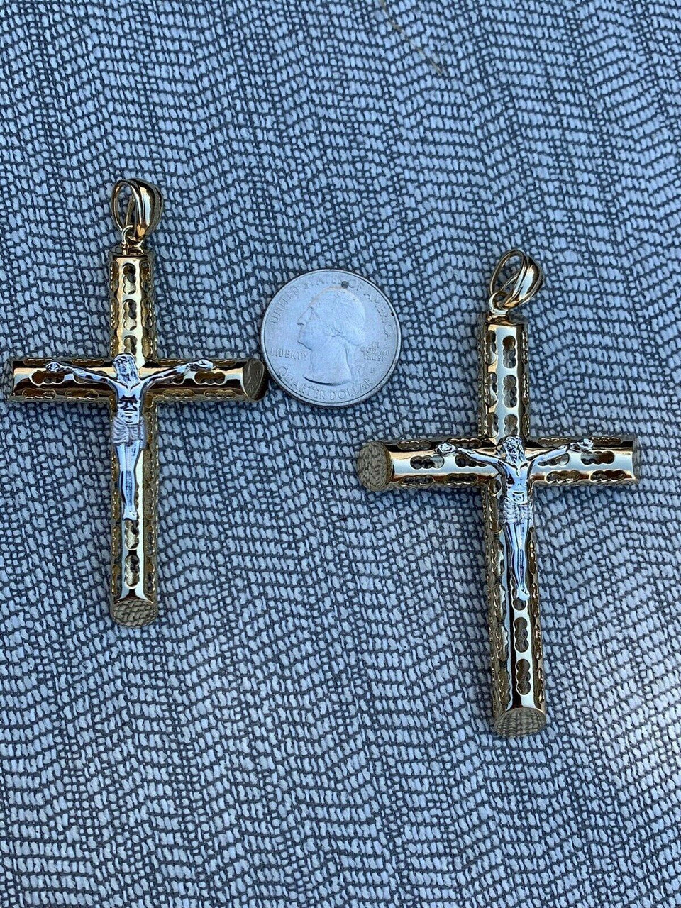 HarlemBling 14k Gold Over Real Solid 925 Silver Cross Jesus Piece 4 Sizes Mens Ladies ITALY