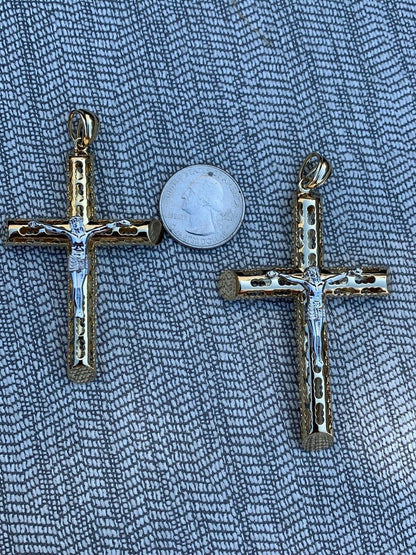 HarlemBling 14k Gold Over Real Solid 925 Silver Cross Jesus Piece 4 Sizes Mens Ladies ITALY