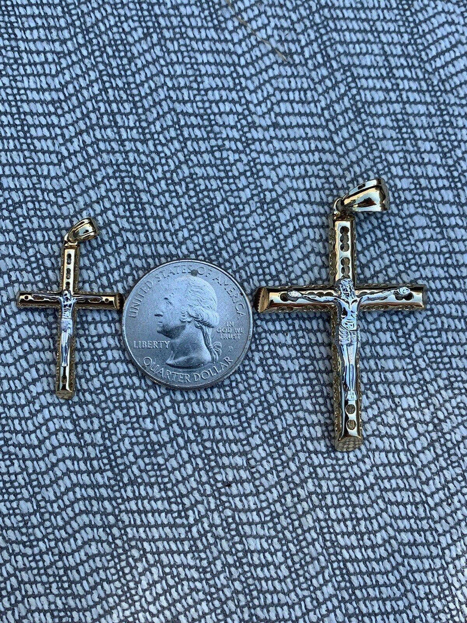 HarlemBling 14k Gold Over Real Solid 925 Silver Cross Jesus Piece 4 Sizes Mens Ladies ITALY