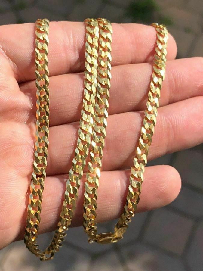 HarlemBling 14k Gold Over REAL Solid 925 Silver Cuban Link Flat Chain 4-8mm 18-30 Italy