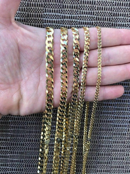 HarlemBling 14k Gold Over REAL Solid 925 Silver Cuban Link Flat Chain 4-8mm 18-30 Italy