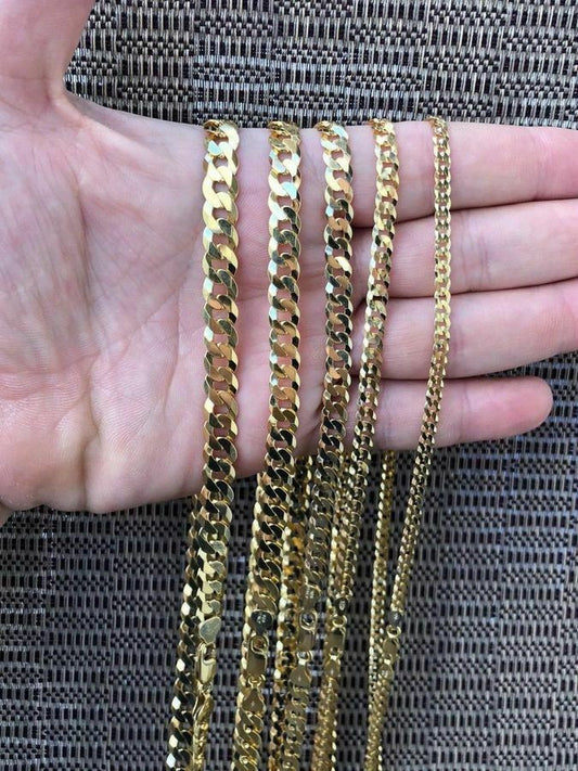 HarlemBling 14k Gold Over REAL Solid 925 Silver Cuban Link Flat Chain 4-8mm 18-30 Italy