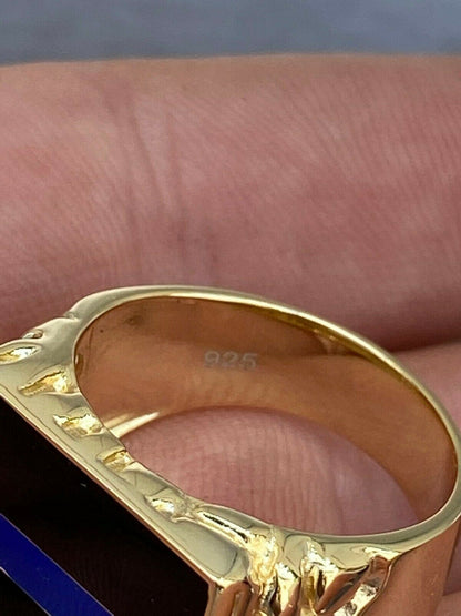 HarlemBling 14k Gold Over REAL Solid 925 Silver Ring Blue Lives Matter Thin Blue Line Police