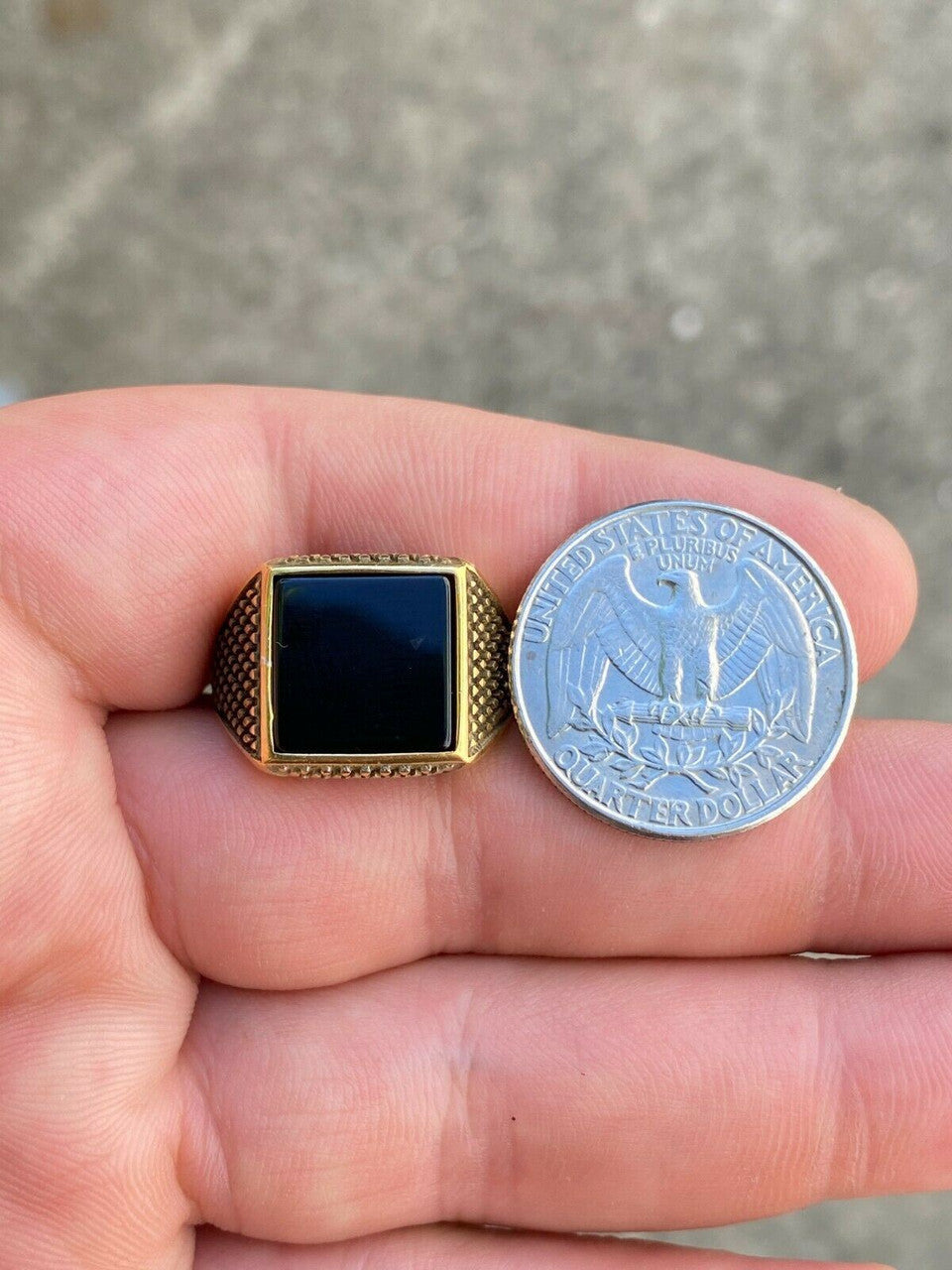 HarlemBling 14k Gold Over Real Solid 925 Sterling Silver Black Onyx Pinky Ring 7-13 Signet