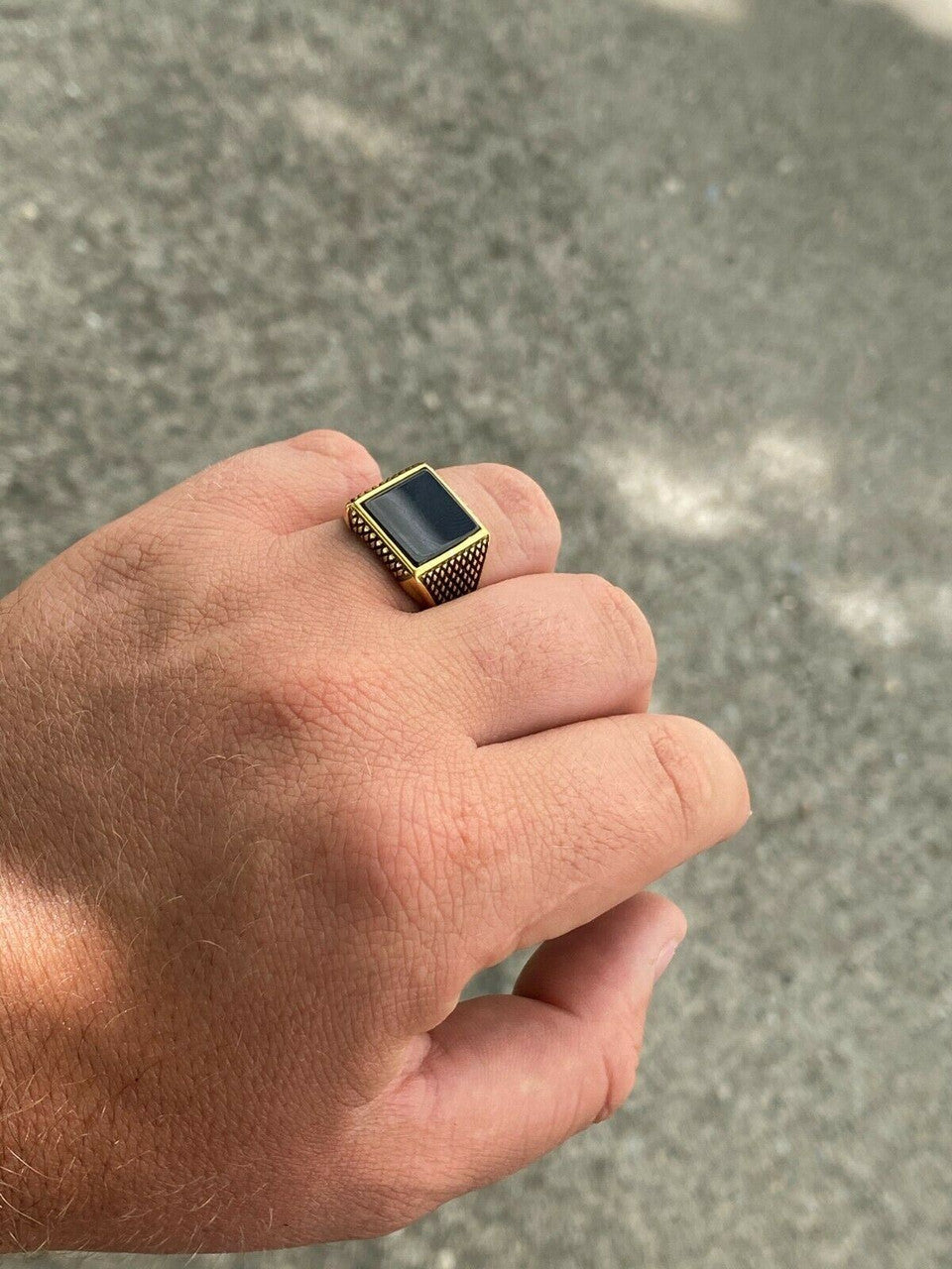 HarlemBling 14k Gold Over Real Solid 925 Sterling Silver Black Onyx Pinky Ring 7-13 Signet