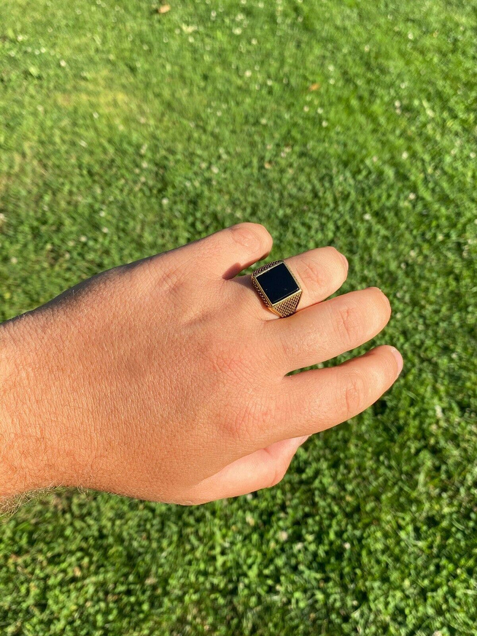 HarlemBling 14k Gold Over Real Solid 925 Sterling Silver Black Onyx Pinky Ring 7-13 Signet