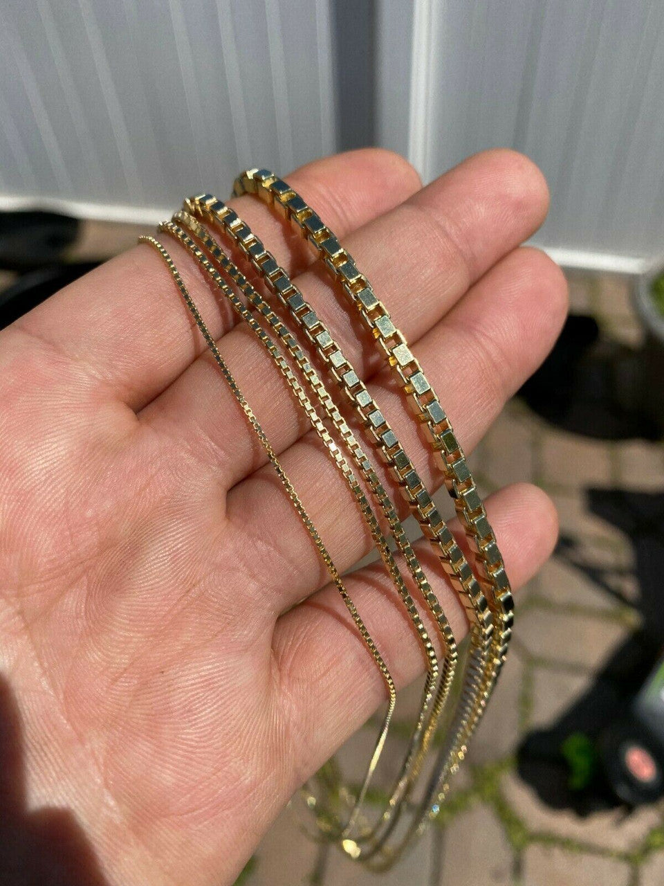 HarlemBling 14k Gold Over Real Solid 925 Sterling Silver Box Chain 1-4mm Necklace Men Ladies