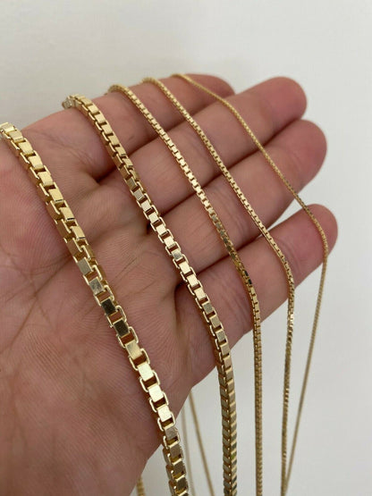 HarlemBling 14k Gold Over Real Solid 925 Sterling Silver Box Chain 1-4mm Necklace Men Ladies