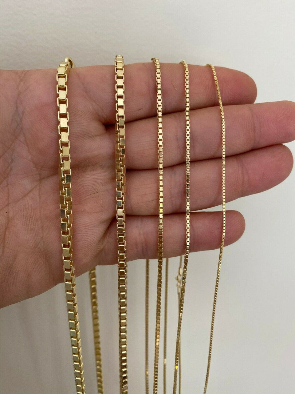 HarlemBling 14k Gold Over Real Solid 925 Sterling Silver Box Chain 1-4mm Necklace Men Ladies