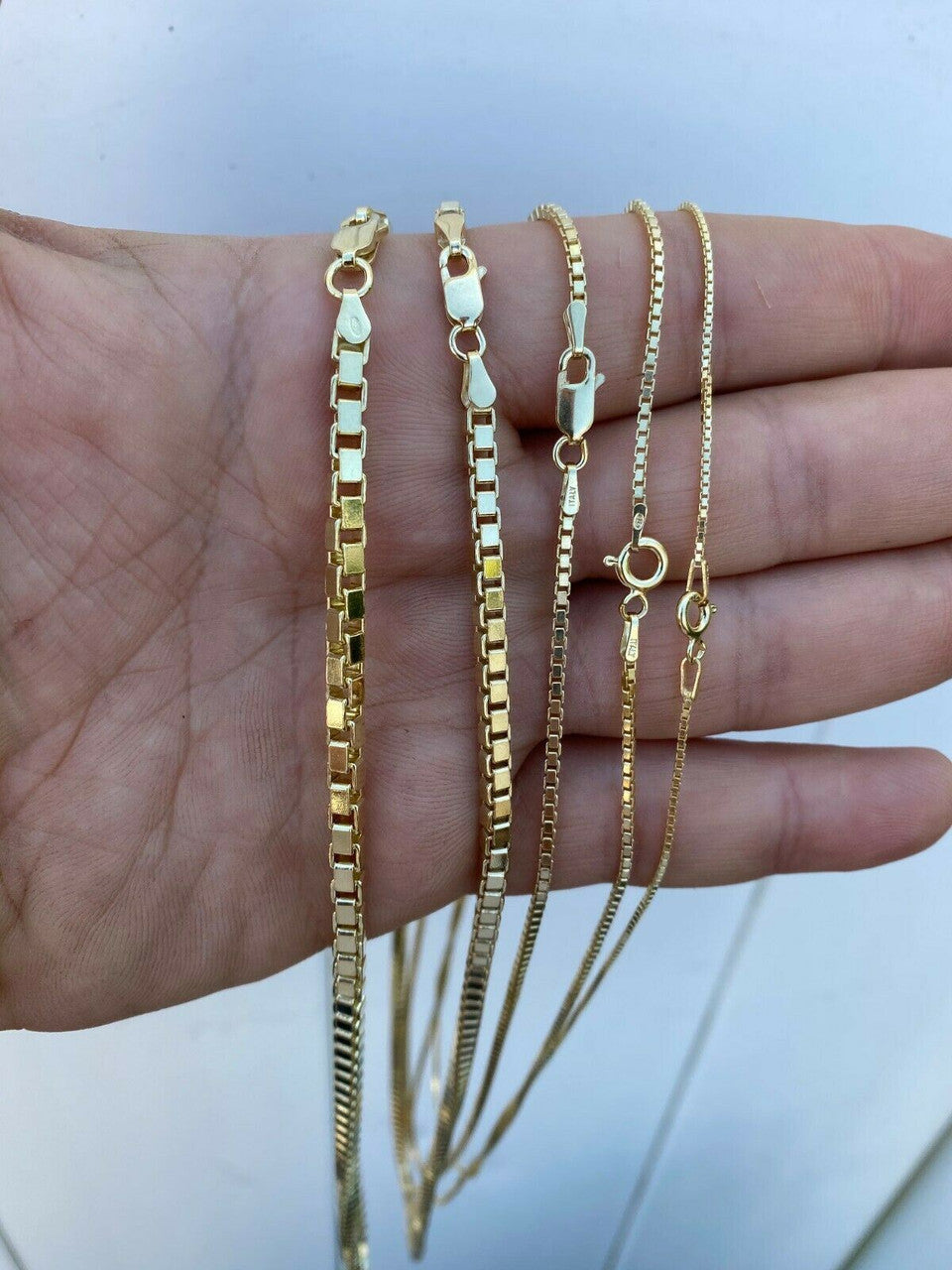 HarlemBling 14k Gold Over Real Solid 925 Sterling Silver Box Chain 1-4mm Necklace Men Ladies