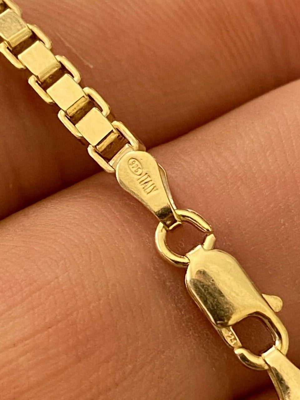 HarlemBling 14k Gold Over Real Solid 925 Sterling Silver Box Chain 1-4mm Necklace Men Ladies