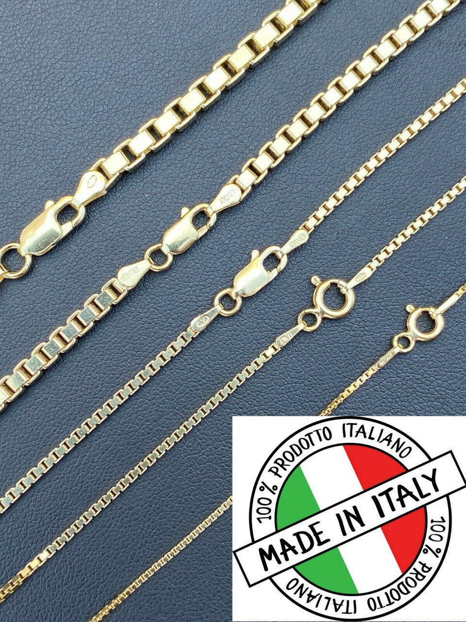 HarlemBling 14k Gold Over Real Solid 925 Sterling Silver Box Chain 1-4mm Necklace Men Ladies