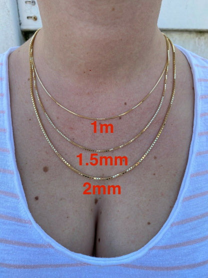 HarlemBling 14k Gold Over Real Solid 925 Sterling Silver Box Chain 1-4mm Necklace Men Ladies