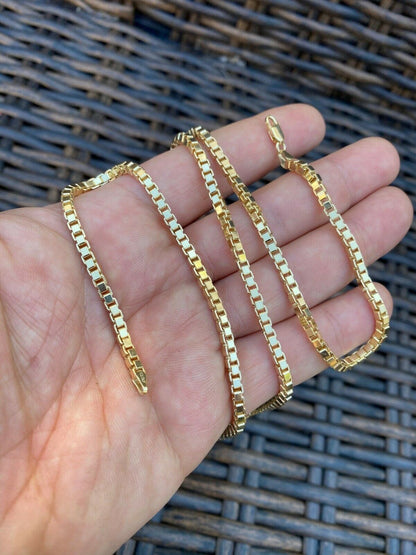 HarlemBling 14k Gold Over Real Solid 925 Sterling Silver Box Chain 1-4mm Necklace Men Ladies