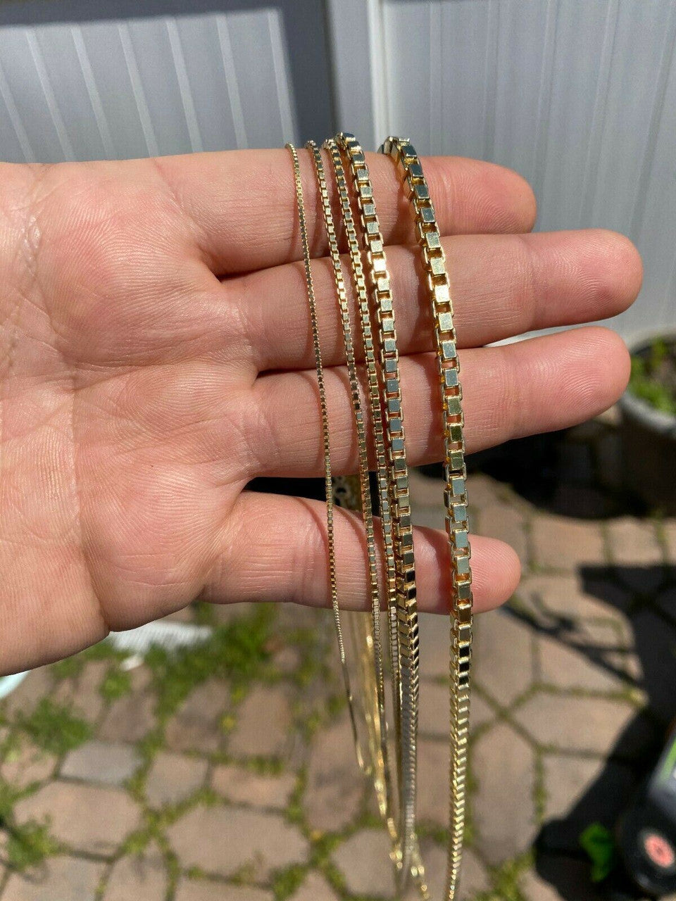 HarlemBling 14k Gold Over Real Solid 925 Sterling Silver Box Chain 1-4mm Necklace Men Ladies