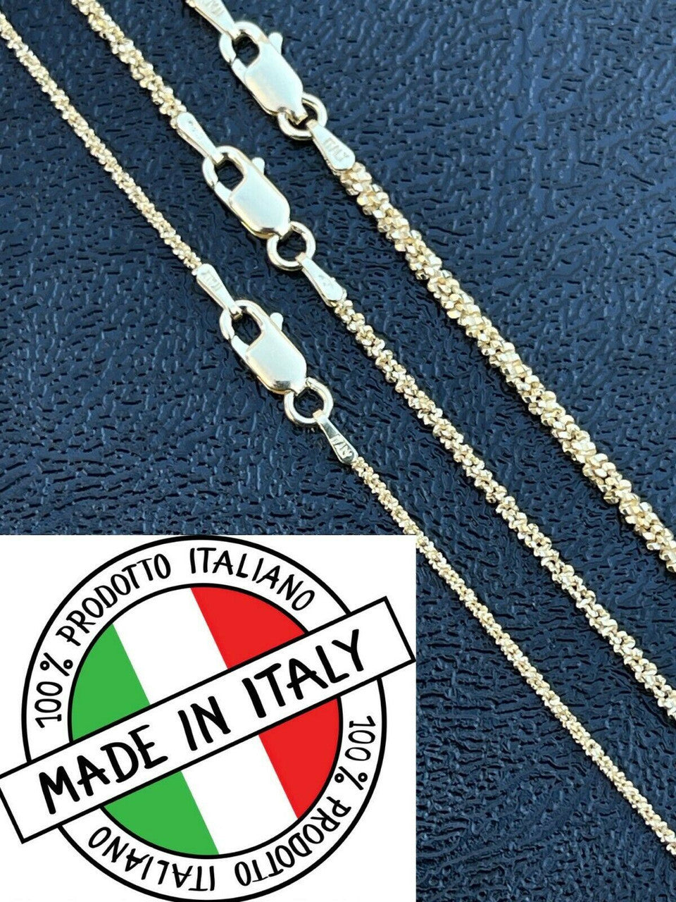 HarlemBling 14k Gold Over Real Solid 925 Sterling Silver Diamond Sparkle Rope Chain Necklace