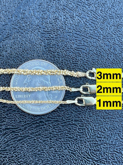 HarlemBling 14k Gold Over Real Solid 925 Sterling Silver Diamond Sparkle Rope Chain Necklace